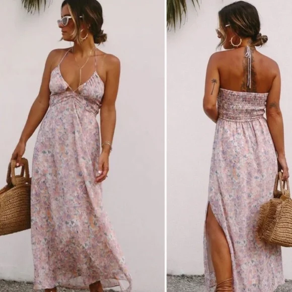 VICI X SUMMER OF DIANE Pink Floral Halter Dress - Picture 1 of 9